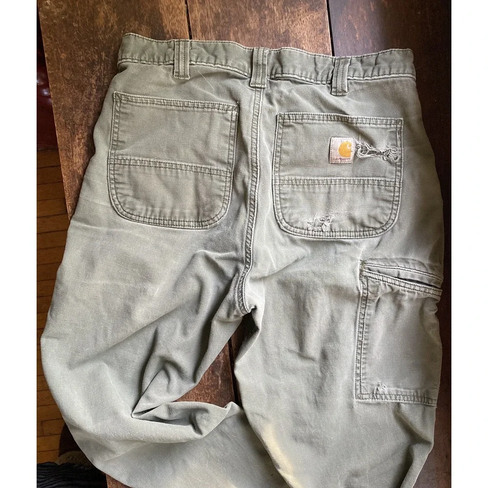 CARHARTT Distressed Streetwear Skate Relaxed Work Worn Pants, Grail, 33x34 Moss